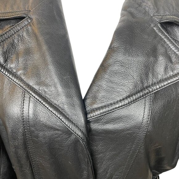 Vintage Y2K Wilsons Maxima Leather Womens Black Belted Mid Length Jacket Large - Picture 5 of 8